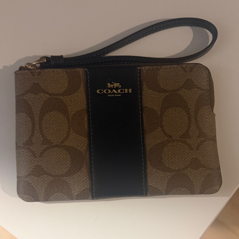 Coach Signature Brown and Black Wristlet